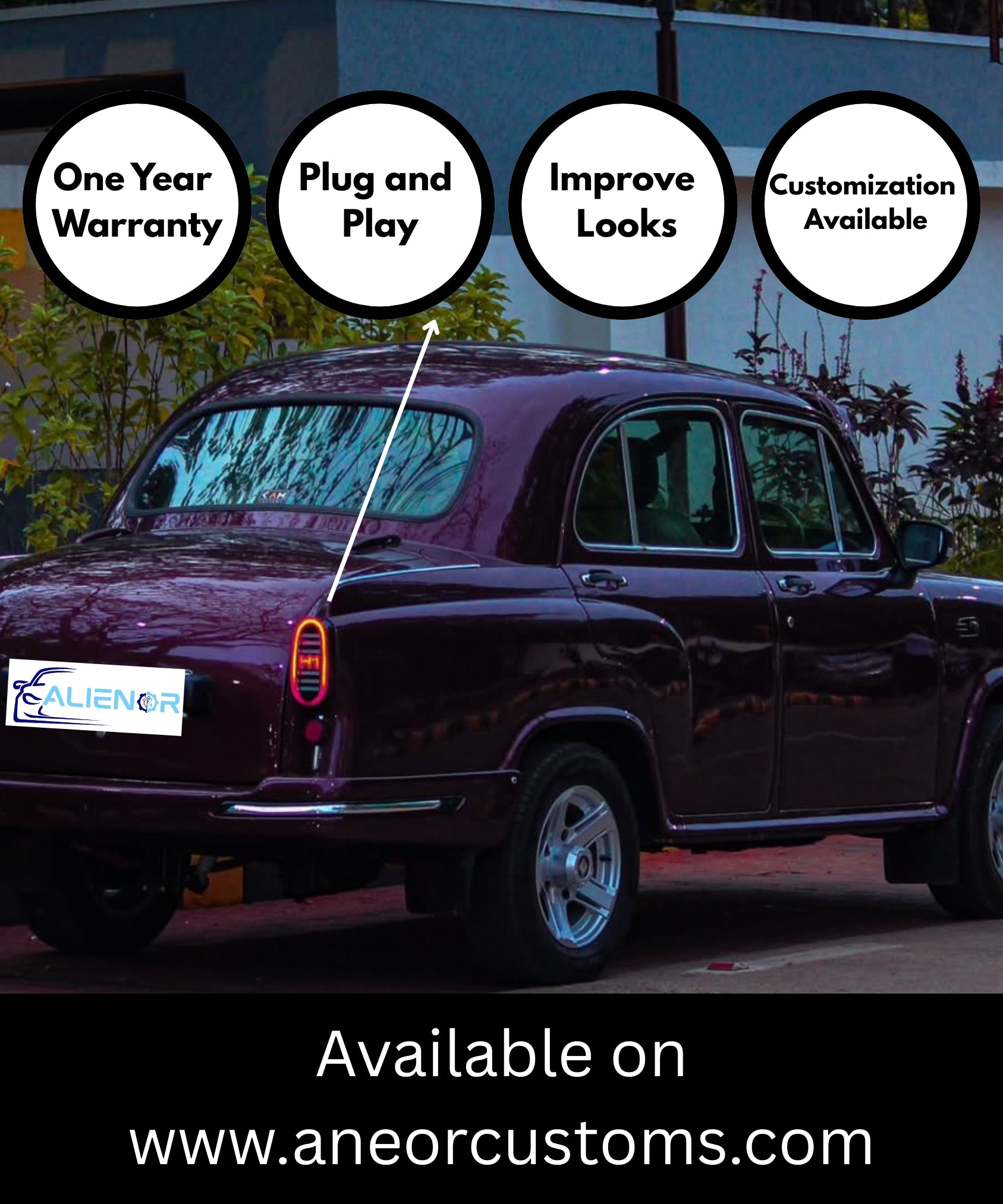 Custom Tail Lights for Ambassador | Unique HM LED Design by Alienor Customs